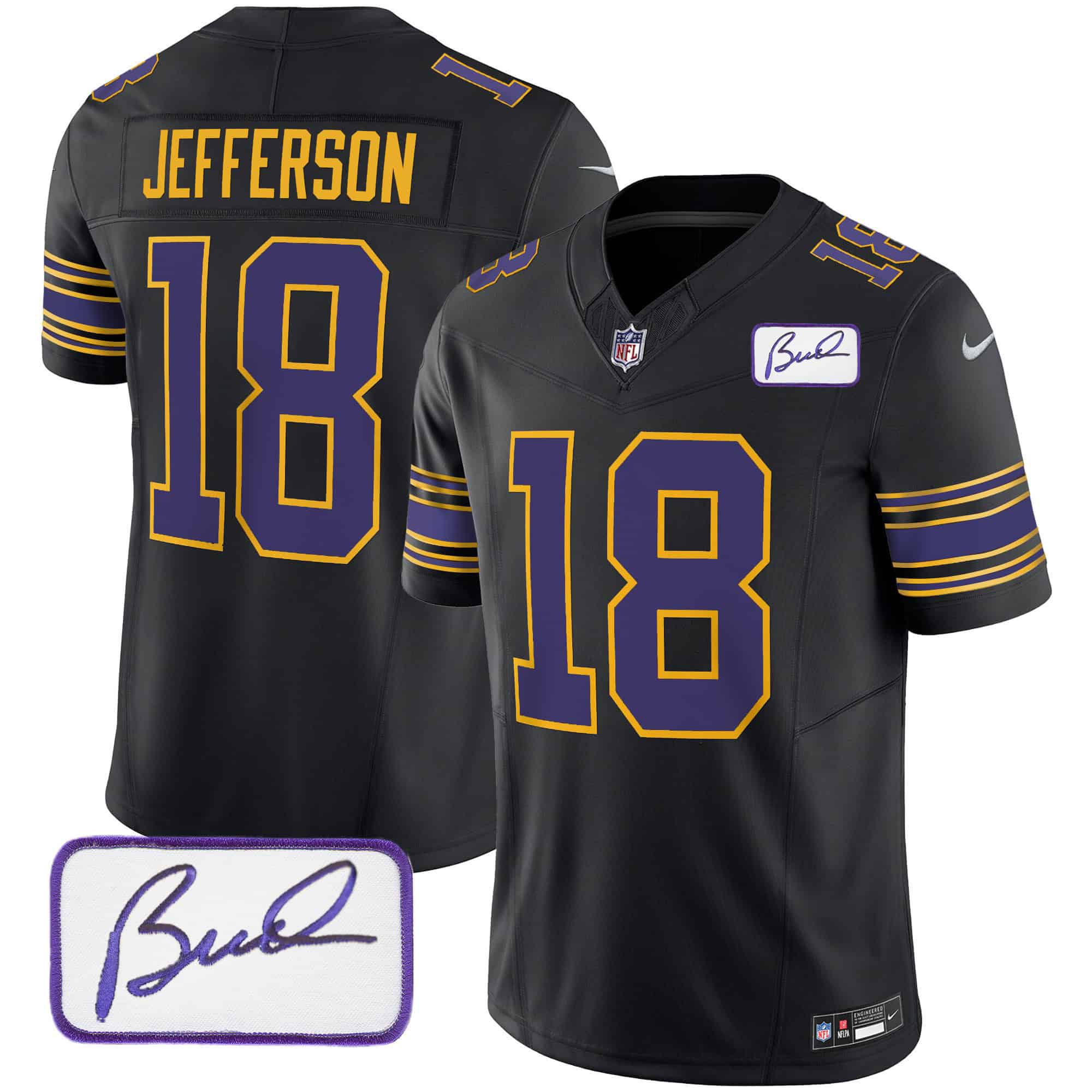 Men Minnesota Vikings #18 Jefferson Black 2024 Nike Bud Grant Patch Classic Limited NFL Jersey